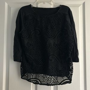 Ann Taylor Black Lace and Linen Top Sz SP